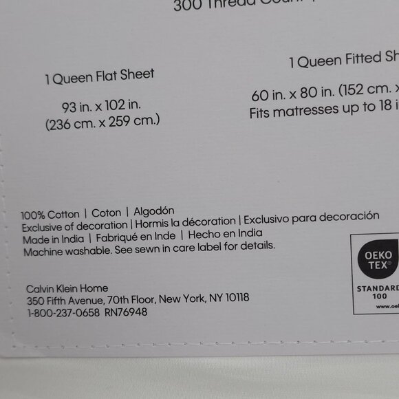 Calvin Klein 4 Piece Queen Sheet Set 100% Cotton Sateen Fits Mattress 18" Deep - Picture 5 of 8